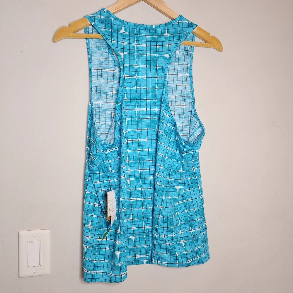 NWT Title Nine Matahari Blue Shibori Blocks Racerback Tank Size XL Stinkstopper - Picture 11 of 14